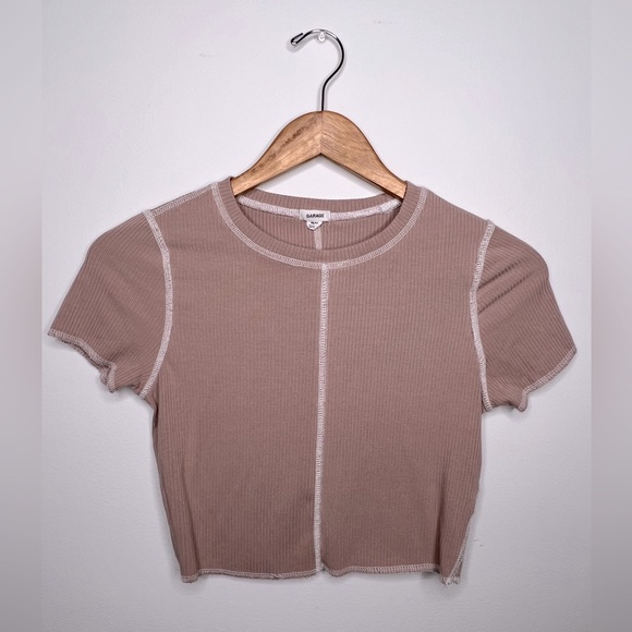 Garage Clothing Exposed Seams Stormi Tee in Tan - Picture 2 of 3